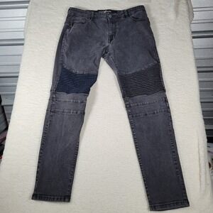 Xray Jeans‎ Biker Pants Men 38x32 Gray Moto Ribbed Knee Slim Fit Acid Wash Denim